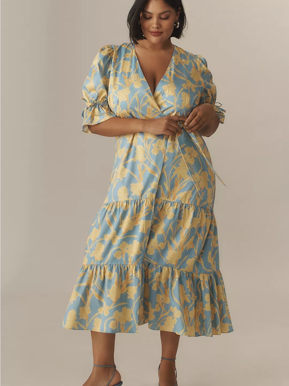 NWT Anthropologie Hutch Puff-Sleeve Wrap Floral Wrap Midi Dress. Size 2X